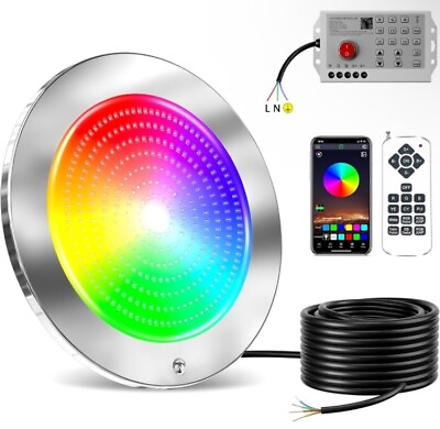 #ad 54W 10” LED Pool Light for Inground Pools 3 Ways To control Multicolor 100ft