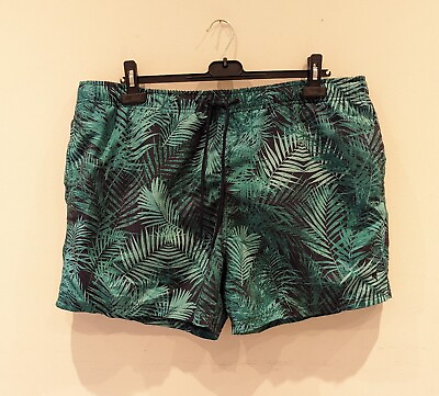 #ad Peacocks Mens Swimming Shorts Size XXL Green Leaf Design Drawstring Pocket VGC