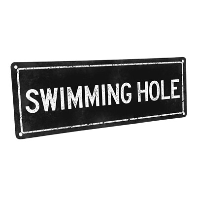 Black Swimming Hole Metal Sign; Wall Decor for Porch Patio and Deck