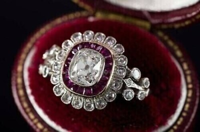 #ad Art Deco Style 2Ct Lab Created Diamond amp; Ruby Wedding 14K White Gold Finish Ring