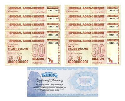 10 Zimbabwe 50 Billion Special Agro Cheque banknote 2008 P 63 USED COA