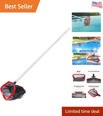 #ad Pool Skimmer Commercial Grade with 4 12 feet 1.1mm Thick Silver Telescopic Po...