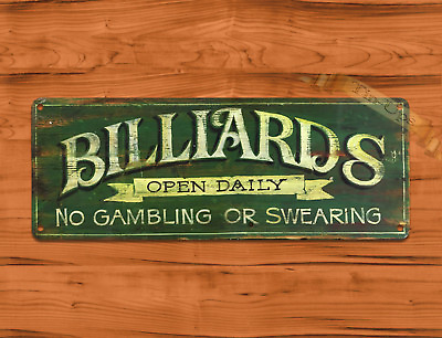 TIN SIGN quot;Billiards Open Dailyquot; Recreational Sport Pool Mancave Wall Pool Hall