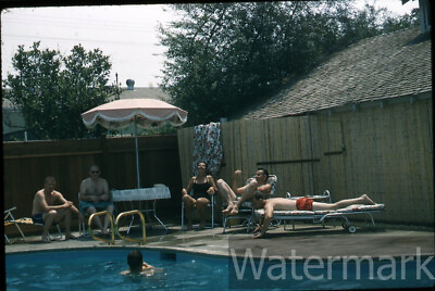 #ad 1960 kodachrome Photo slide People around swimming pool