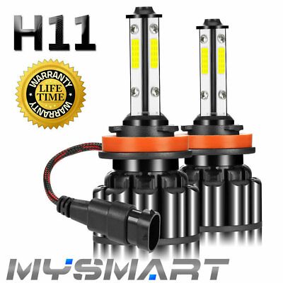 4 Sides H11 LED Headlight High or Low Beam Bulbs 1800W 216000LM 6000K White 2Pcs