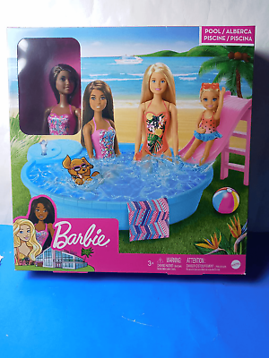 #ad #ad Barbie Doll amp; Pool Playset NIB Includes Doll Pool Slide 2 Drinks Towel