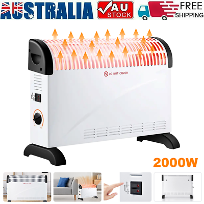 New Electric Heater Black 2000W 3 Heat Portable Convector Convection Panel