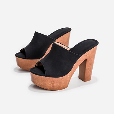 #ad Womens Round Toe Summer Pump Block Heels Roman Platform Mule Suede Shoes Sandals