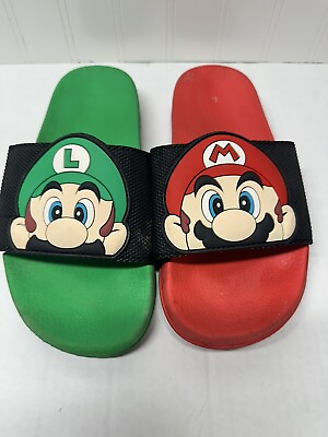 #ad Super Mario Brothers Game Mario Luigi Nintendo Sandals Kids Used Slides sz 3 4