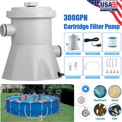 #ad 300GPH Above Ground Swimming Pool Water Cartridge Filter Pump Cleaning System