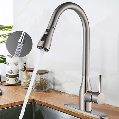 #ad Commercial Stainless Steel Kitchen Sink Faucet Pull Down Sprayer Spring Mixer