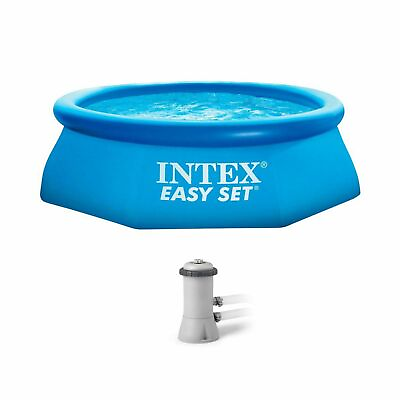 Intex 8ft x 30in Easy Set Inflatable Above Ground Polygonal Pool w Filter Pump