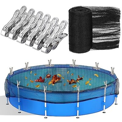 #ad 19.7Ft Pool Leaf Mesh Net Cover for Above Ground Pool with Metal Clips