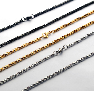 Women Men Black Gold Silver Stainless Steel 3mm Round Box Chain Necklace 18 35quot;