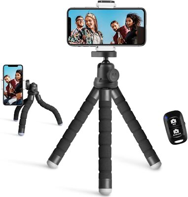 Phone Tripod Portable and Flexible Tripod with Wireless Remote and Clip