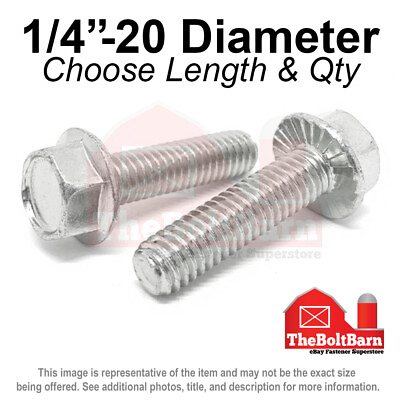 1 4quot; 20 Stainless Steel Serrated Hex Flange Screws Bolts Pick Length amp; Qty