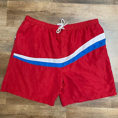 #ad #ad Vintage Top Star Swim Trunks Shorts 70#x27;s USA Classic XL Drawstring Liner Red