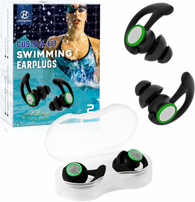2 Pairs Ear Plugs for Swimming Adults Hearprotek 2 Pair Pack of 1 Black