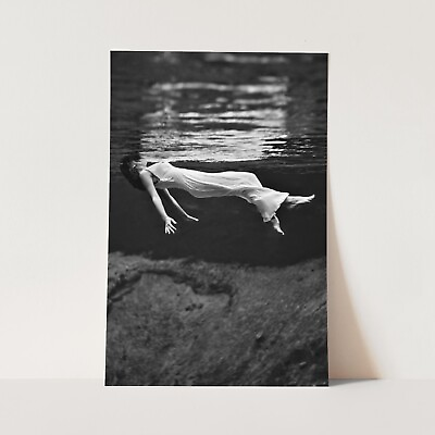 #ad Woman Floating in Water Vintage Lady Swimming Underwater Wall Art Poster Print