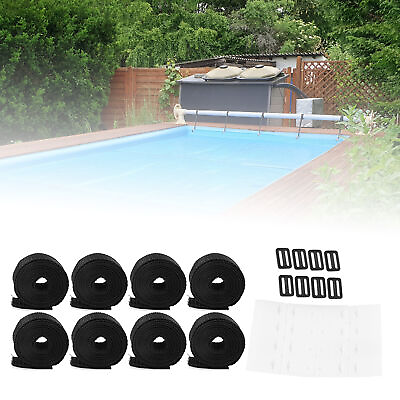 #ad 8 Sets Swimming Pool Roller Strap Solar Cover Reel Attachment Kit With Cord US