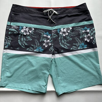 #ad #ad Goodfellow Swimsuit Mens 42 Green Gray Swim Trunks Board Shorts Hawaiian Floral