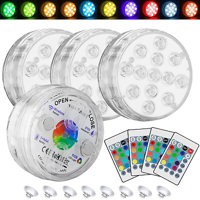 #ad 2 4PCS 1 2PACK Submersible LED Pool Lights RGB Remote Underwater Lighting Decor