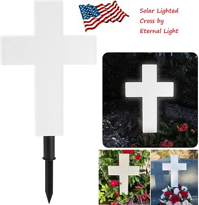 Solar Power LED Cross Ground Light Lamp Garden Pathway Yard Cemetery Religion US