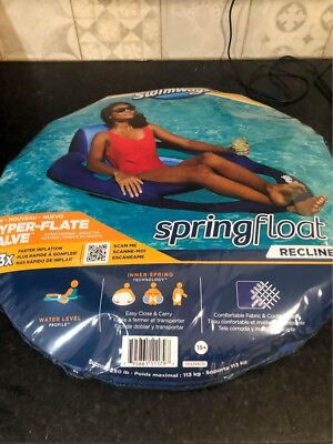 #ad SwimWays Spring Float Recliner Pool Lounge Chair with Hyper Flate Valve Blue New