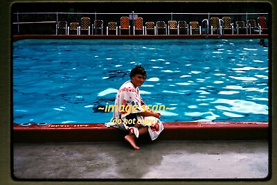 #ad Woman at a Swimming Pool in 1960 Kodachrome Slide j9b
