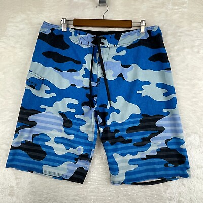 #ad Oakley Board Shorts Mens XL 38 Blue amp; Black Camouflage Cargo Surf Swim Outdoors
