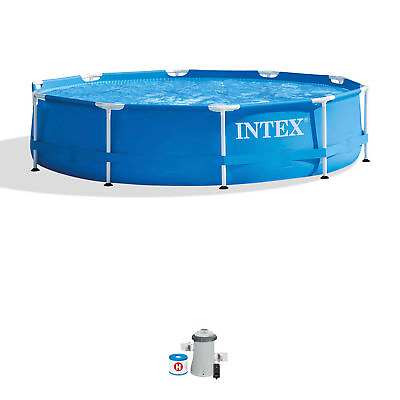 #ad Intex 28201EH 10#x27; x 30quot; Metal Frame Round Above Ground Swimming Pool with Pump