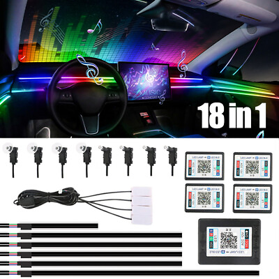 18 in1 RGB Symphony Car Ambient Interior LED Acrylic Guide Fiber Lights 64 Color