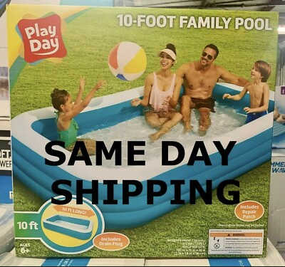 #ad Play Day Inflatable 10 Foot Rectangular Family Swimming Kiddie Summer Pool NEW