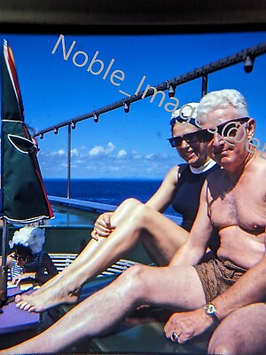 #ad 1969 SS Santa Paula Couple Sunning Above Deck Venezuela Ektachrome 35mm Slide