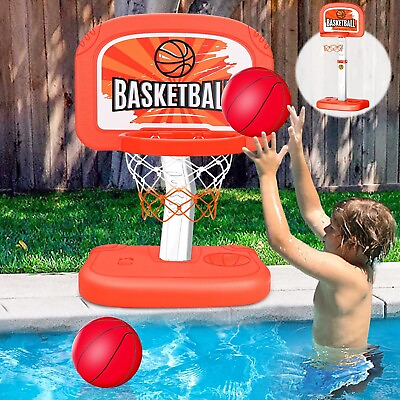 #ad 2 in 1 Kids Swimming Pool Basketball Hoop Poolside Toys Adjustable Toddler Ba...