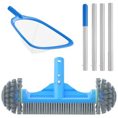 #ad 12.5#x27;#x27; Pool Brush with Round End amp; 11#x27;#x27; Pool Skimmer Net Fine Mesh 4.6 Feet T...