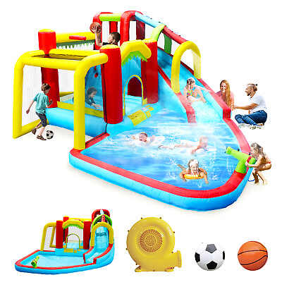 #ad 7 In1 Inflatable Slide Water Park Bouncing House Outdoor Soccer Garden Bouncer