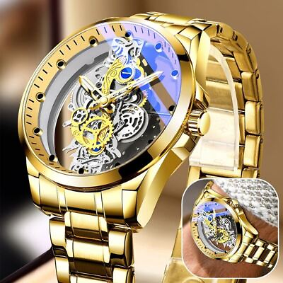 Hollow Skeleton Luxury Men#x27;s Automatic Quartz Stainless Steel Watch Business USA