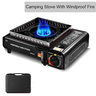 Portable Camping Butane Buner Stove BBQ Cooking Gas Grill With Windproof Fire