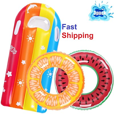 #ad #ad 3 Style Summer Pool Toy Swimming Rings Fruit Float Swim Tube Ring Inflatable