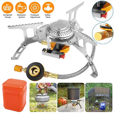 3700W Portable Backpacking Camping Gas Stove Adjustable w Piezo IgnitionBurner