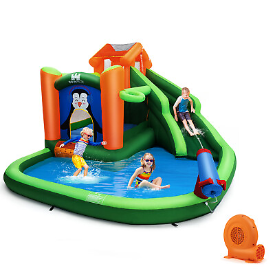 #ad Inflatable Slide Bouncer Water Park w Splash Pool Water Cannon and 750W Blower