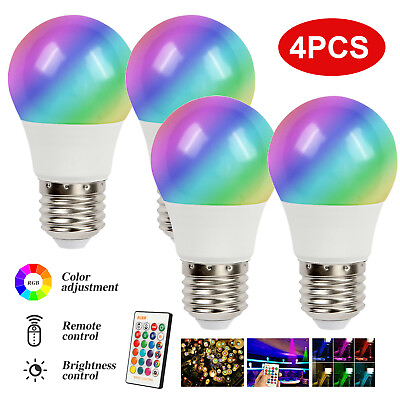 4pcs 16 Color Changing Light Bulbs with Remote Dimmable LED Light Bulb E26 Base