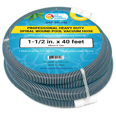 #ad 1 1 2quot; x 40 Foot Heavy Duty Spiral Wound Swimming Pool Vacuum Hose Swivel Cuff