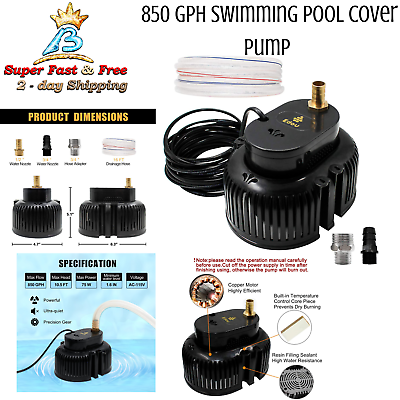Fastest Electric Swimming Pool Winter Cover Drain Pump 850GPH 110V With 16#x27; Hose