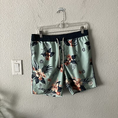 #ad Oneill Cruzers Mens Small Stretch Waist Green Floral Board Shorts Swimming Trunk