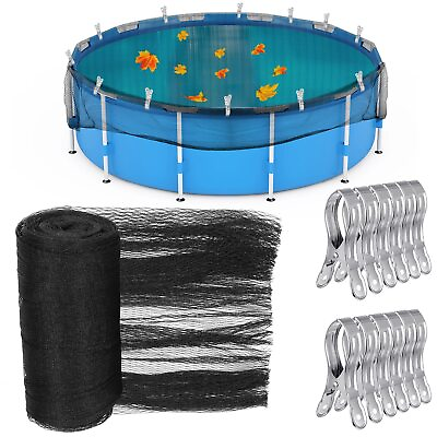 #ad Pool Leaf Net Cover Above Ground Pool Winter Mesh Cover with 12 Pcs Swimming ...