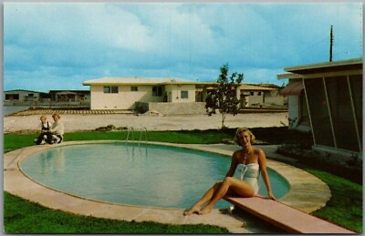 #ad #ad Miami Florida Advertising Postcard DELORICH INC. Fiberglass Pool Girl c1960s