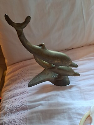 #ad #ad Vintage Brass Dolphin Figurine Swimming over the Waves