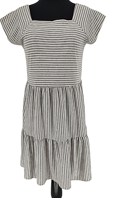 #ad Entro Woman Gray Stripped Dress Size Small Ruffles Basic Simply Summer Swimming